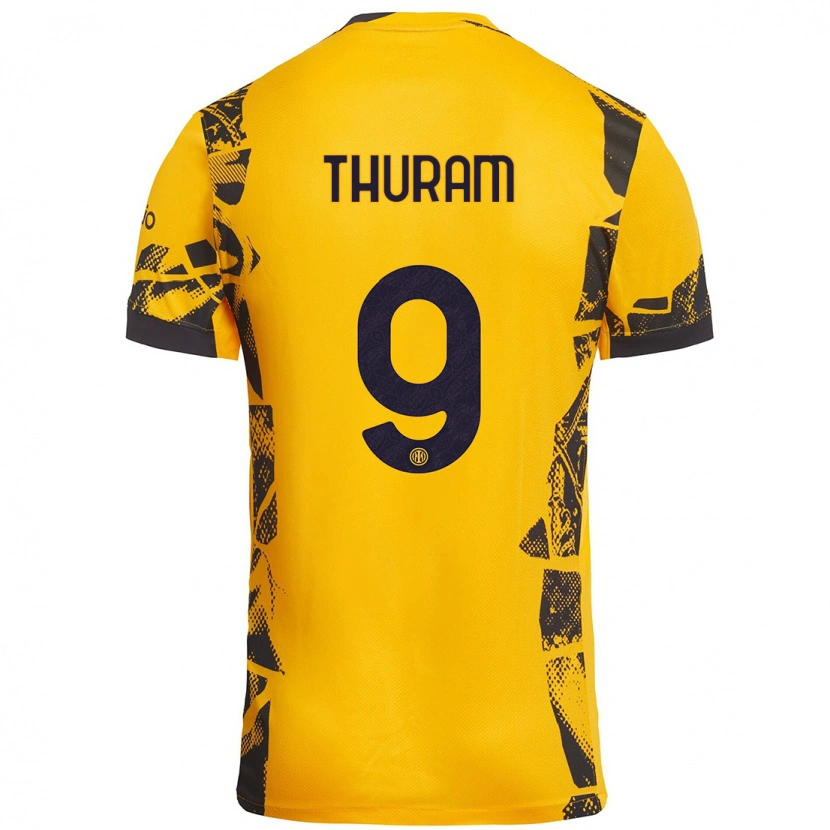 Danxen Niño Camiseta Marcus Thuram #9 Dorado Negro Equipación Tercera 2024/25 La Camisa