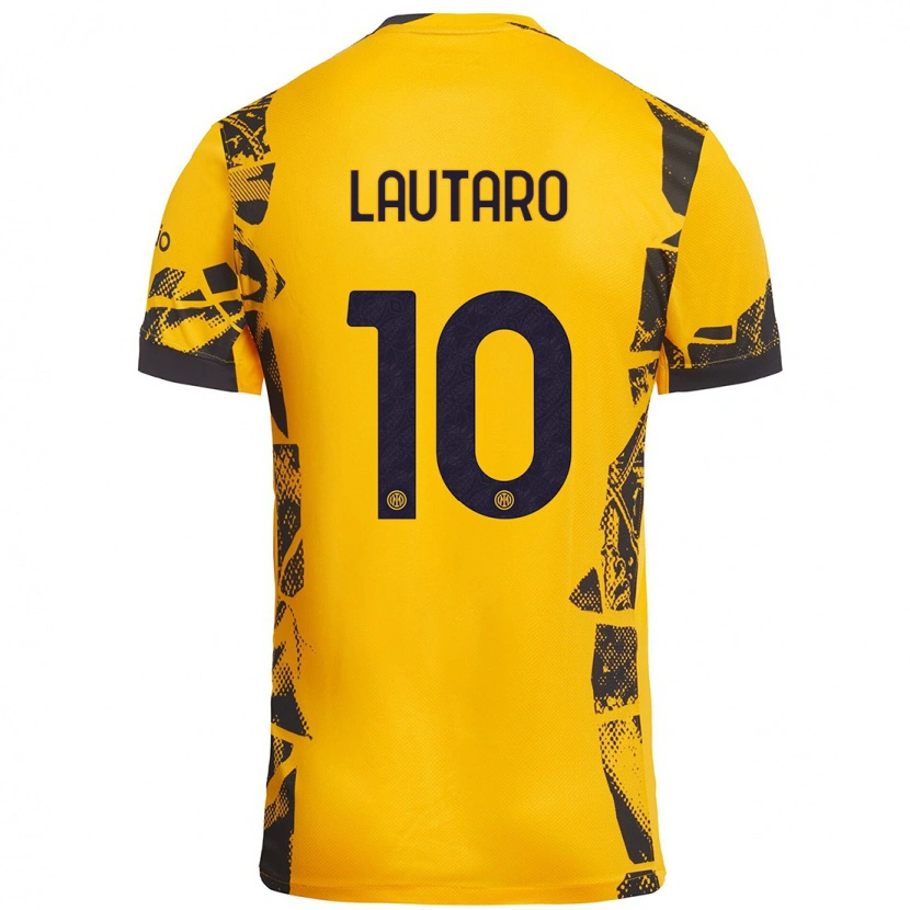 Danxen Niño Camiseta Lautaro Martínez #10 Dorado Negro Equipación Tercera 2024/25 La Camisa