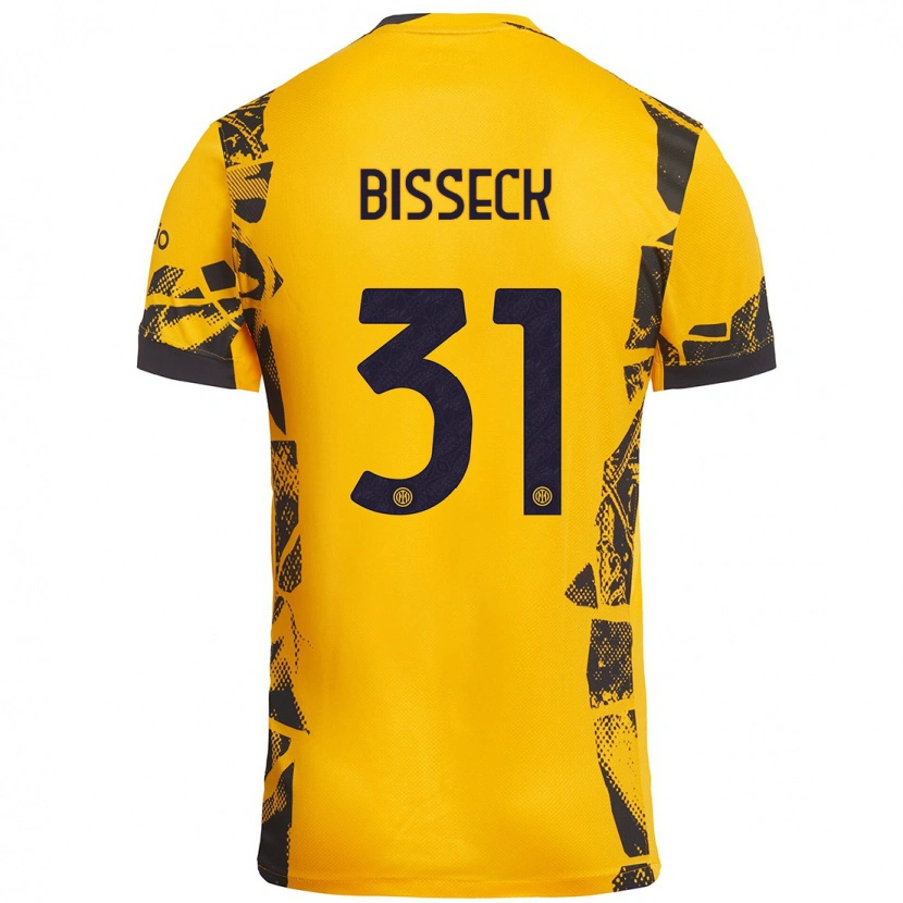 Danxen Niño Camiseta Yann Bisseck #31 Dorado Negro Equipación Tercera 2024/25 La Camisa