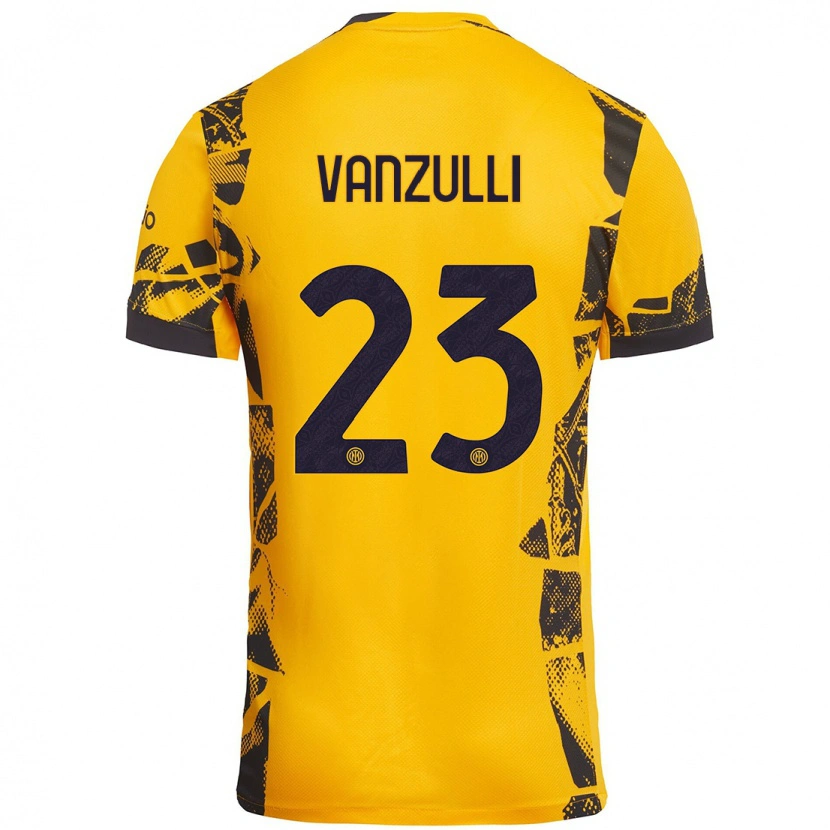 Danxen Niño Camiseta Marco Vanzulli #23 Dorado Negro Equipación Tercera 2024/25 La Camisa