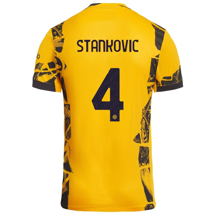 Danxen Niño Camiseta Aleksandar Stankovic #4 Dorado Negro Equipación Tercera 2024/25 La Camisa