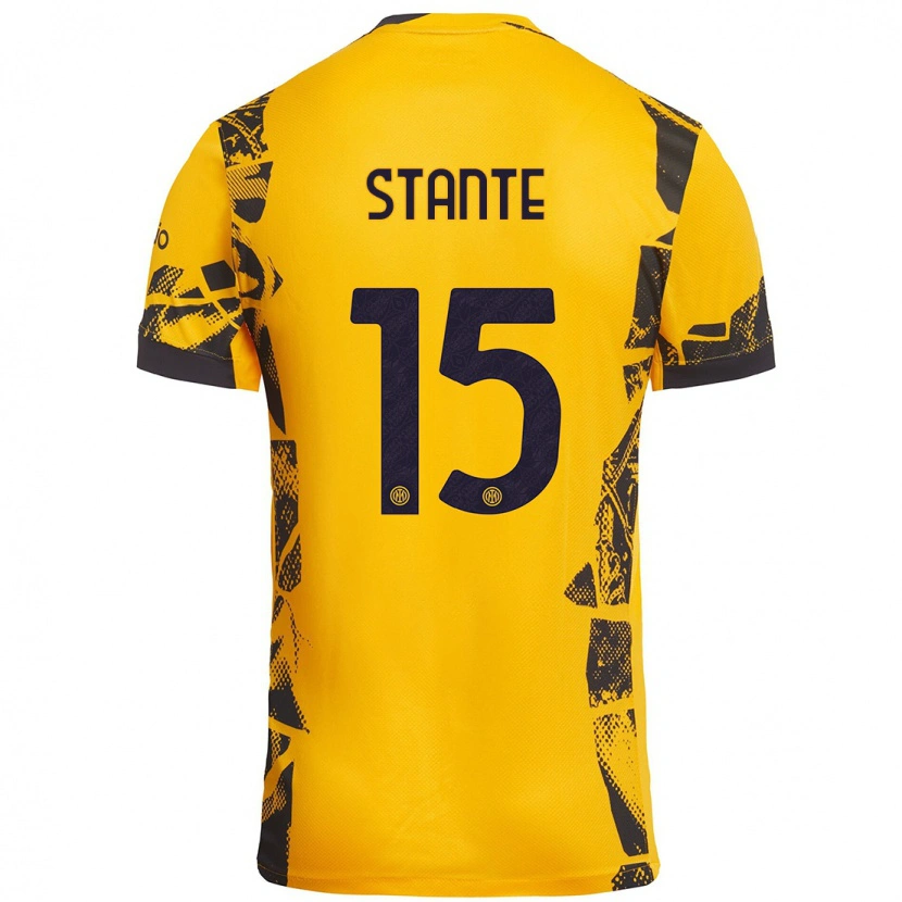Danxen Niño Camiseta Francesco Stante #15 Dorado Negro Equipación Tercera 2024/25 La Camisa