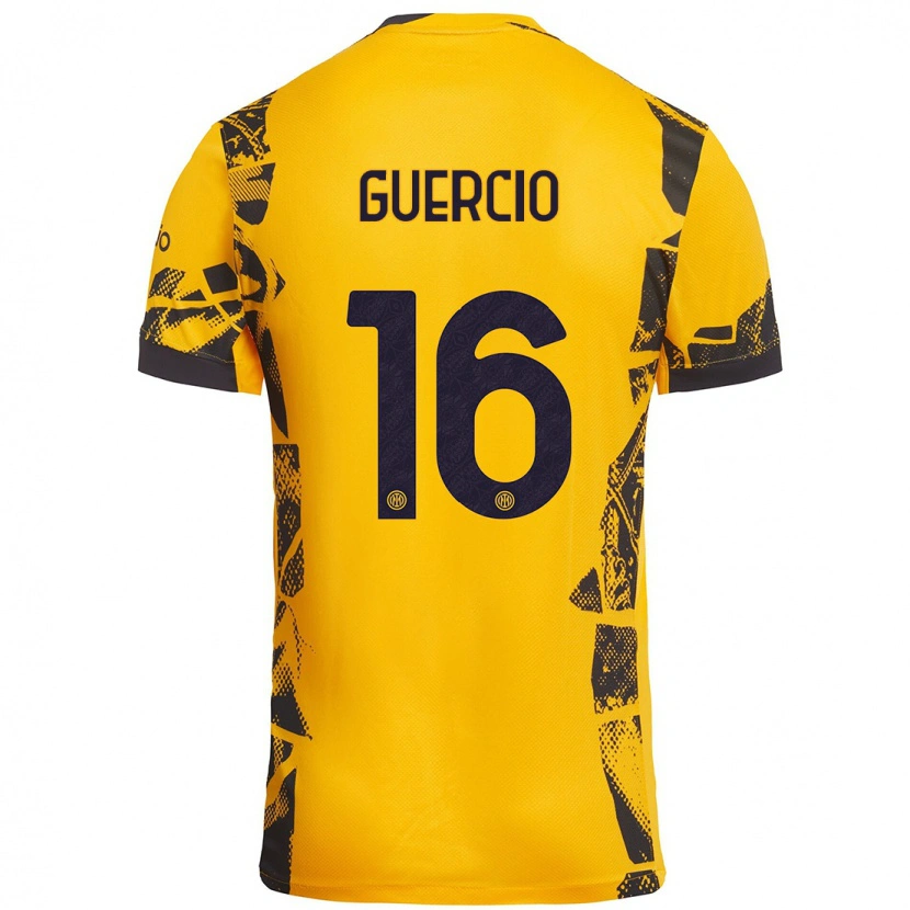 Danxen Niño Camiseta Tommaso Guercio #16 Dorado Negro Equipación Tercera 2024/25 La Camisa