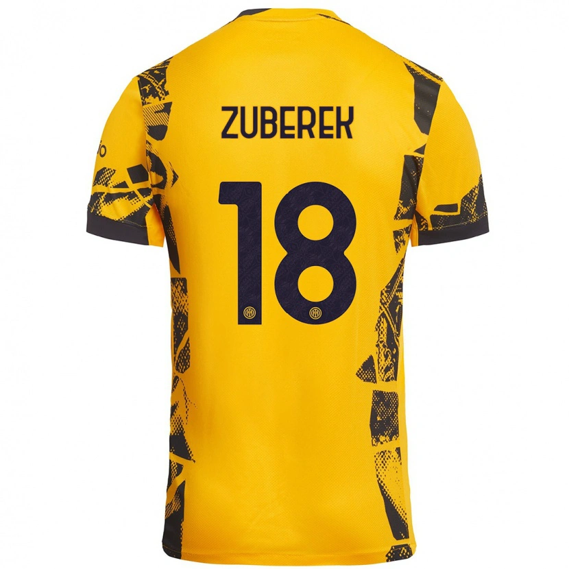 Danxen Niño Camiseta Jan Zuberek #18 Dorado Negro Equipación Tercera 2024/25 La Camisa