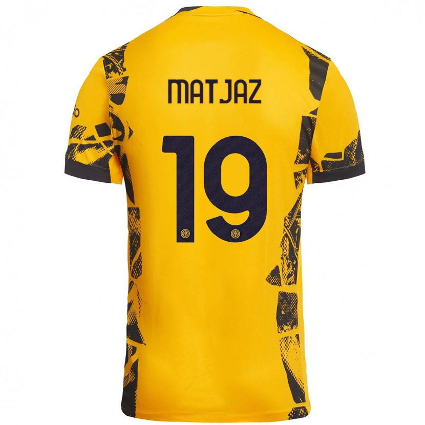 Danxen Niño Camiseta Samo Matjaz #19 Dorado Negro Equipación Tercera 2024/25 La Camisa