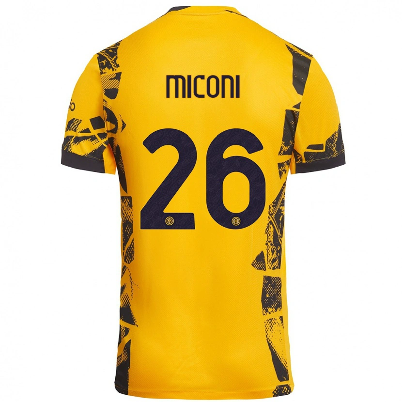 Danxen Niño Camiseta Riccardo Miconi #26 Dorado Negro Equipación Tercera 2024/25 La Camisa
