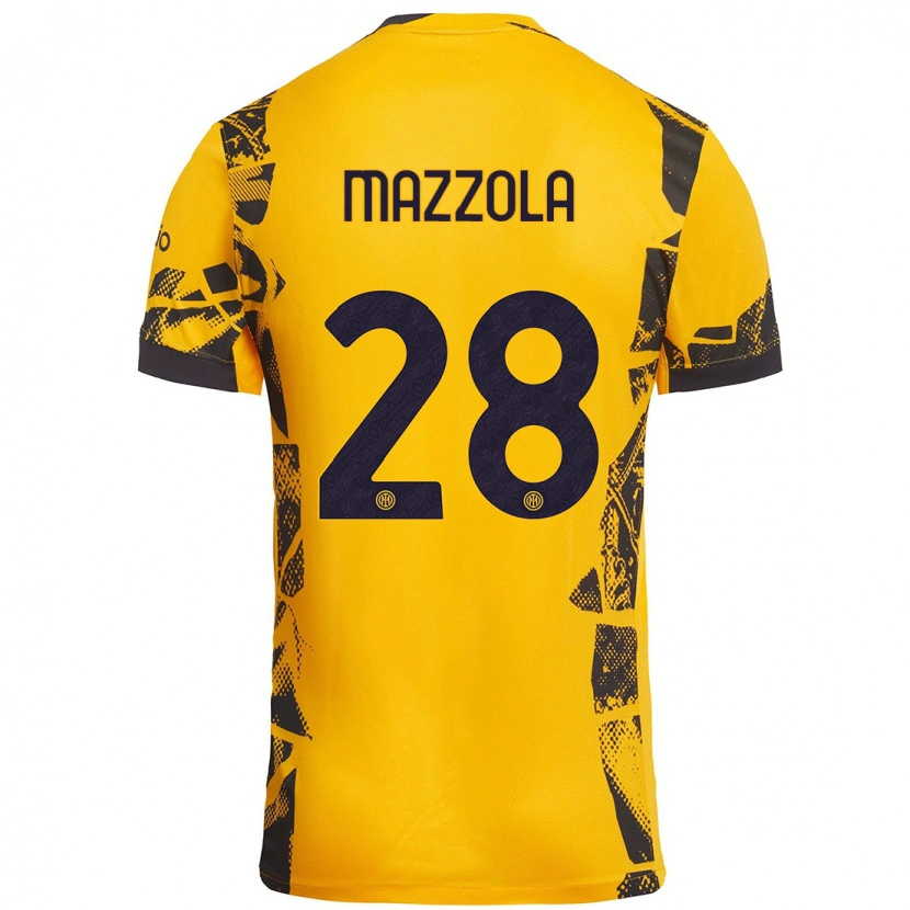 Danxen Niño Camiseta Giuseppe Mazzola #28 Dorado Negro Equipación Tercera 2024/25 La Camisa