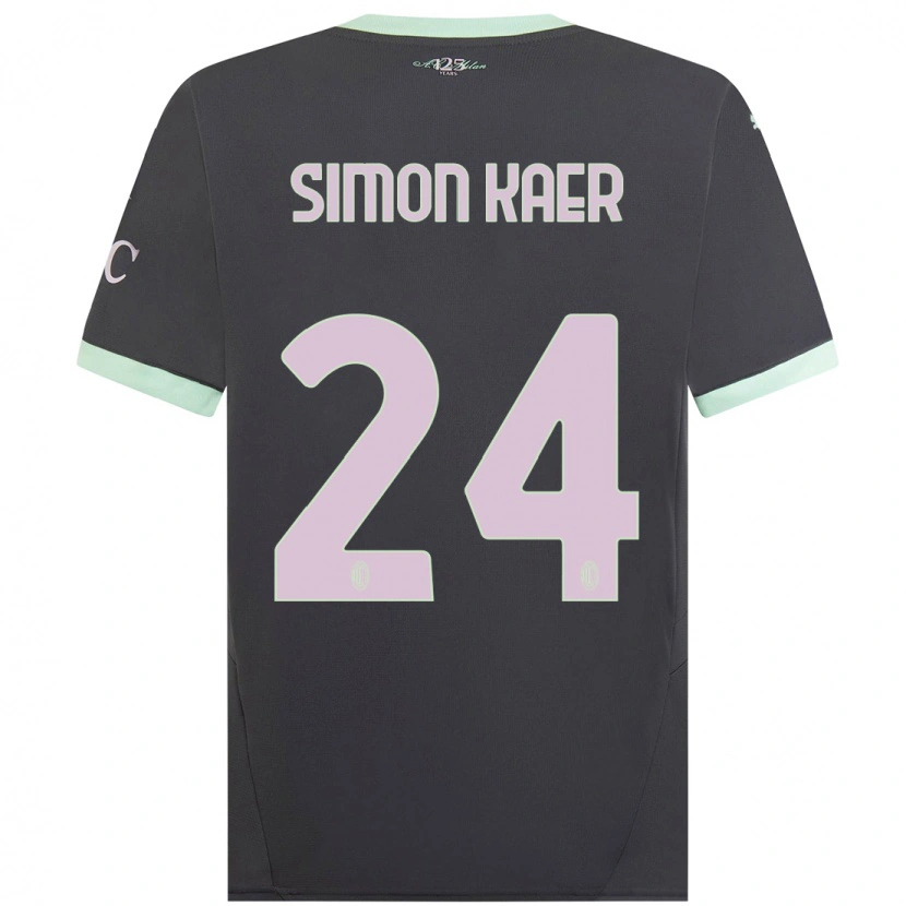Danxen Niño Camiseta Simon Kaer #24 Gris Equipación Tercera 2024/25 La Camisa