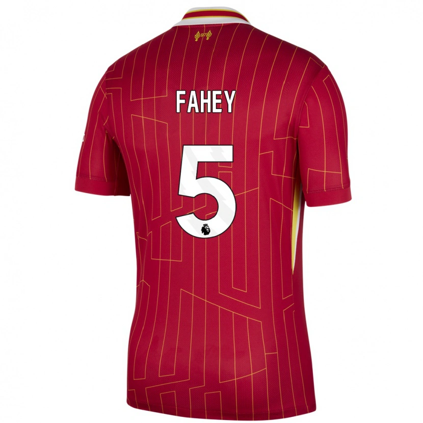 Danxen Hombre Camiseta Niamh Fahey #5 Rojo Amarillo Blanco 1ª Equipación 2024/25 La Camisa