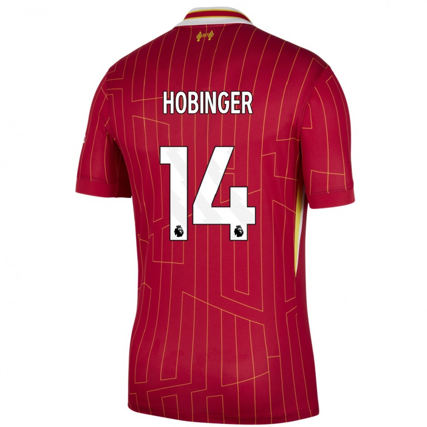 Danxen Hombre Camiseta Marie Höbinger #14 Rojo Amarillo Blanco 1ª Equipación 2024/25 La Camisa