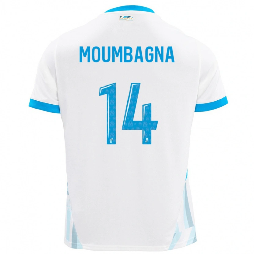 Danxen Hombre Camiseta Faris Moumbagna #14 Blanco Azul Cielo 1ª Equipación 2024/25 La Camisa