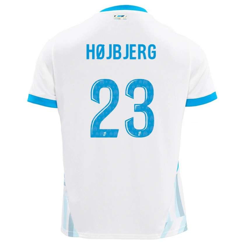 Danxen Hombre Camiseta Pierre-Emile Højbjerg #23 Blanco Azul Cielo 1ª Equipación 2024/25 La Camisa