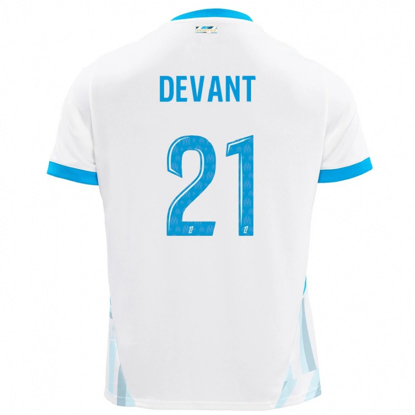 Danxen Hombre Camiseta Caroline Devant #21 Blanco Azul Cielo 1ª Equipación 2024/25 La Camisa