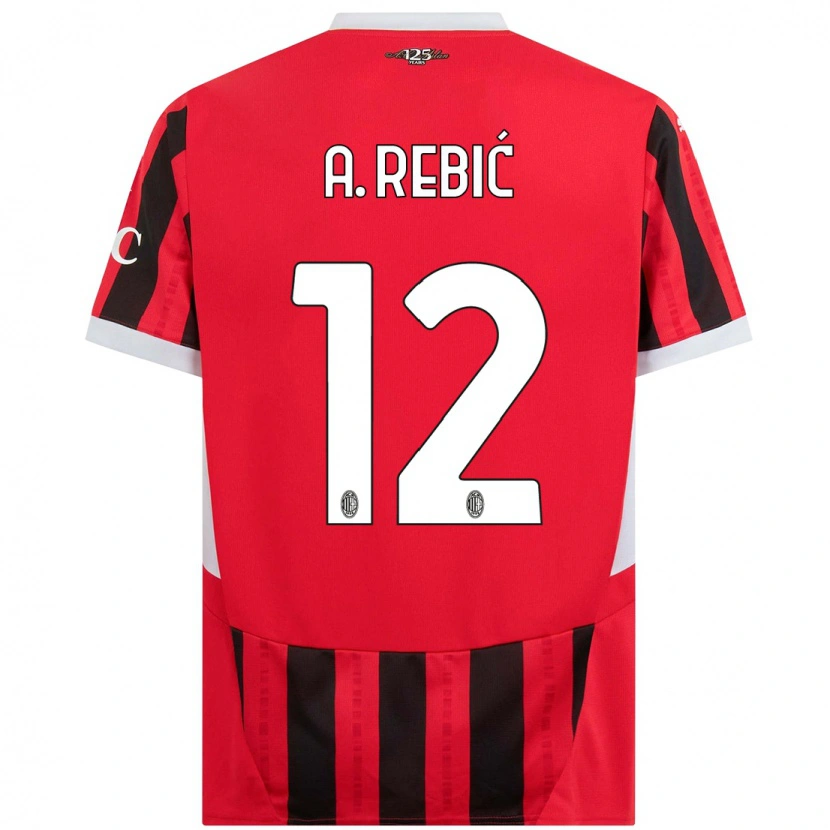 Danxen Hombre Camiseta Ante Rebic #12 Rojo Negro 1ª Equipación 2024/25 La Camisa