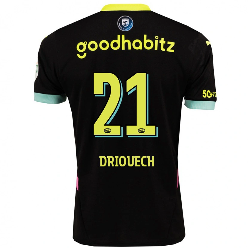 Danxen Hombre Camiseta Couhaib Driouech #21 Negro Amarillo 2ª Equipación 2024/25 La Camisa
