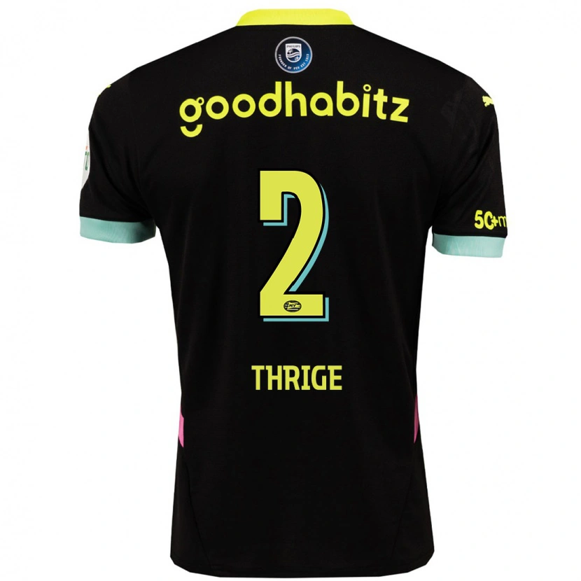 Danxen Hombre Camiseta Sara Thrige #2 Negro Amarillo 2ª Equipación 2024/25 La Camisa