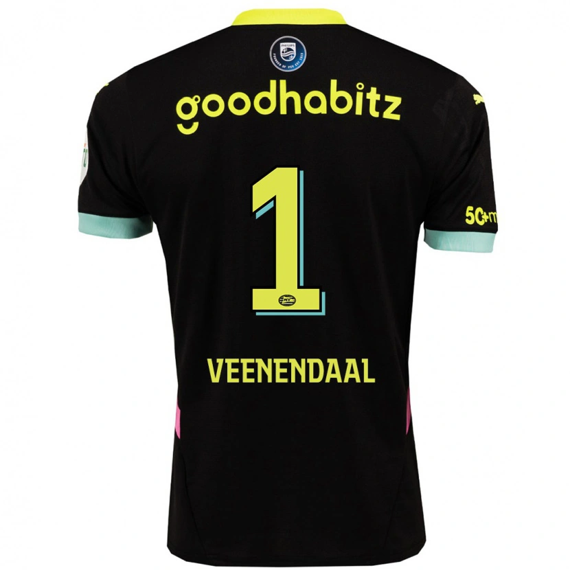 Danxen Hombre Camiseta Sari Van Veenendaal #1 Negro Amarillo 2ª Equipación 2024/25 La Camisa