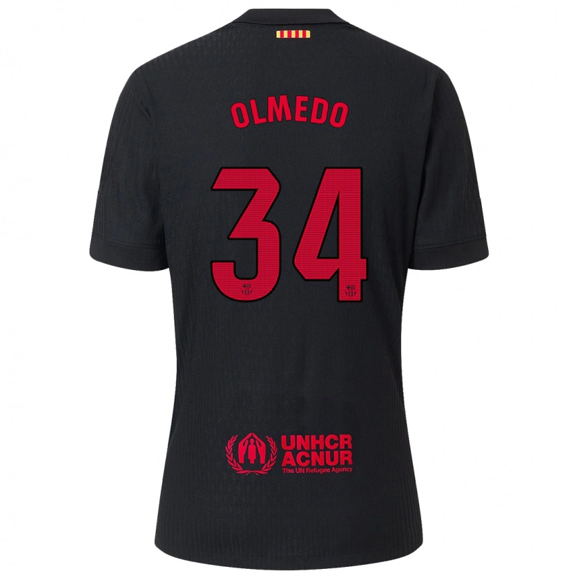 Danxen Hombre Camiseta Alexis Olmedo #34 Negro Rojo 2ª Equipación 2024/25 La Camisa