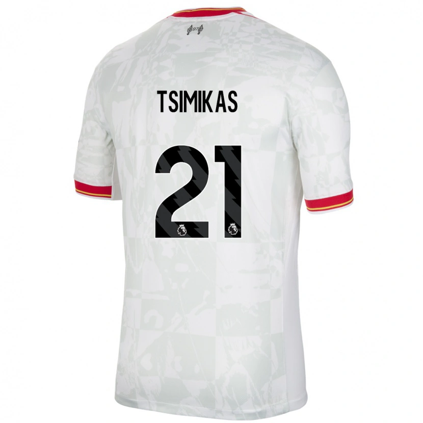 Danxen Hombre Camiseta Konstantinos Tsimikas #21 Blanco Rojo Negro Equipación Tercera 2024/25 La Camisa
