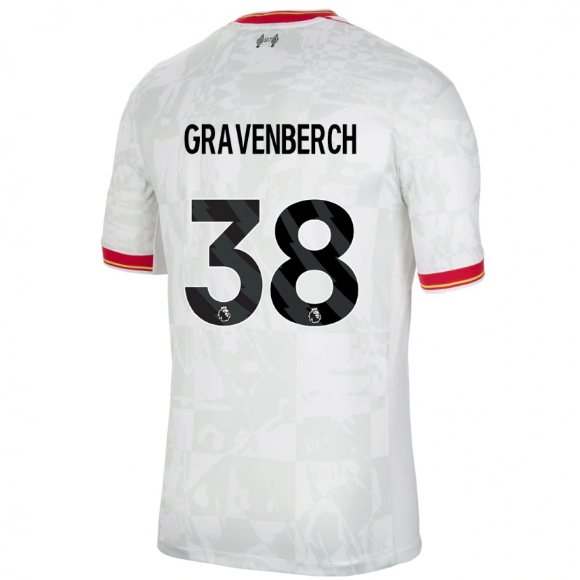 Danxen Hombre Camiseta Ryan Gravenberch #38 Blanco Rojo Negro Equipación Tercera 2024/25 La Camisa