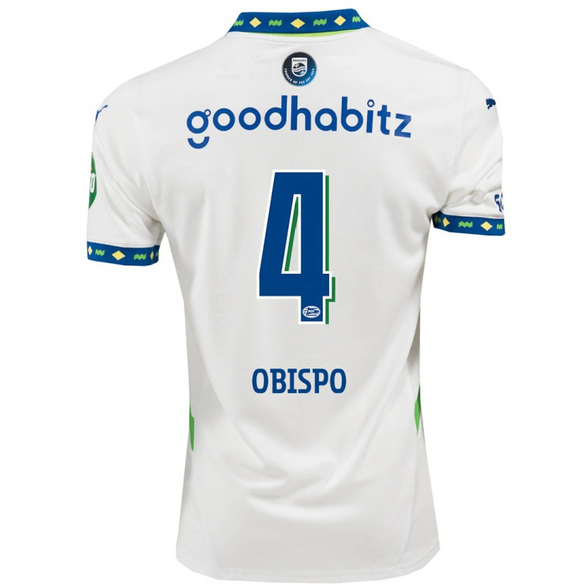Danxen Hombre Camiseta Armando Obispo #4 Blanco Azul Oscuro Equipación Tercera 2024/25 La Camisa