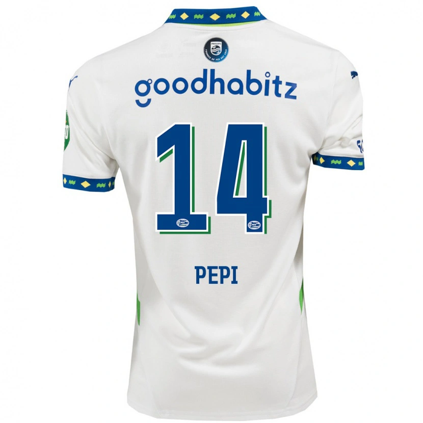 Danxen Hombre Camiseta Ricardo Pepi #14 Blanco Azul Oscuro Equipación Tercera 2024/25 La Camisa