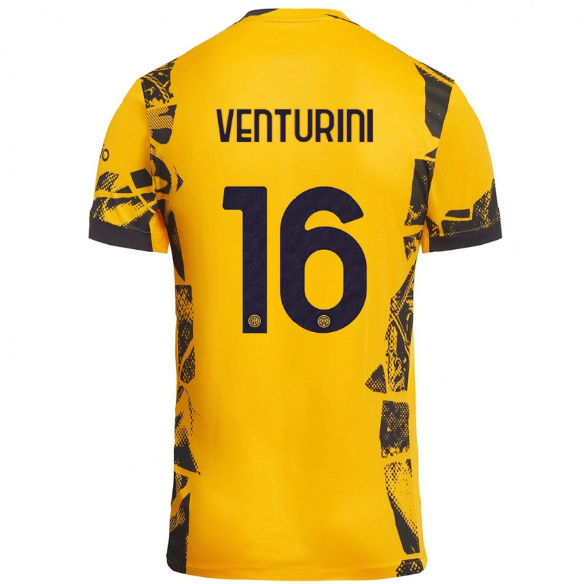 Danxen Hombre Camiseta Matteo Venturini #16 Dorado Negro Equipación Tercera 2024/25 La Camisa