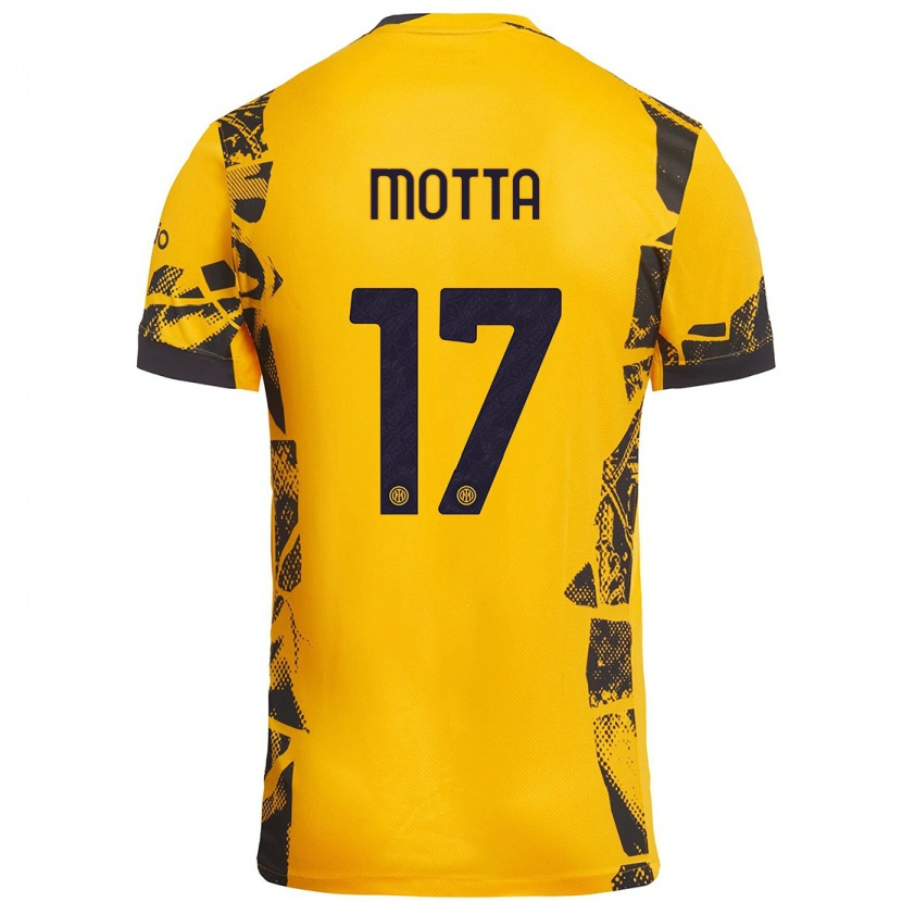 Danxen Hombre Camiseta Matteo Motta #17 Dorado Negro Equipación Tercera 2024/25 La Camisa