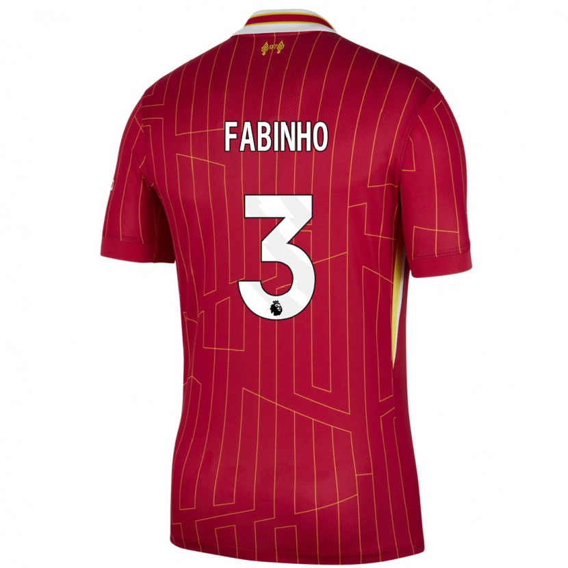 Danxen Mujer Camiseta Fabinho #3 Rojo Amarillo Blanco 1ª Equipación 2024/25 La Camisa