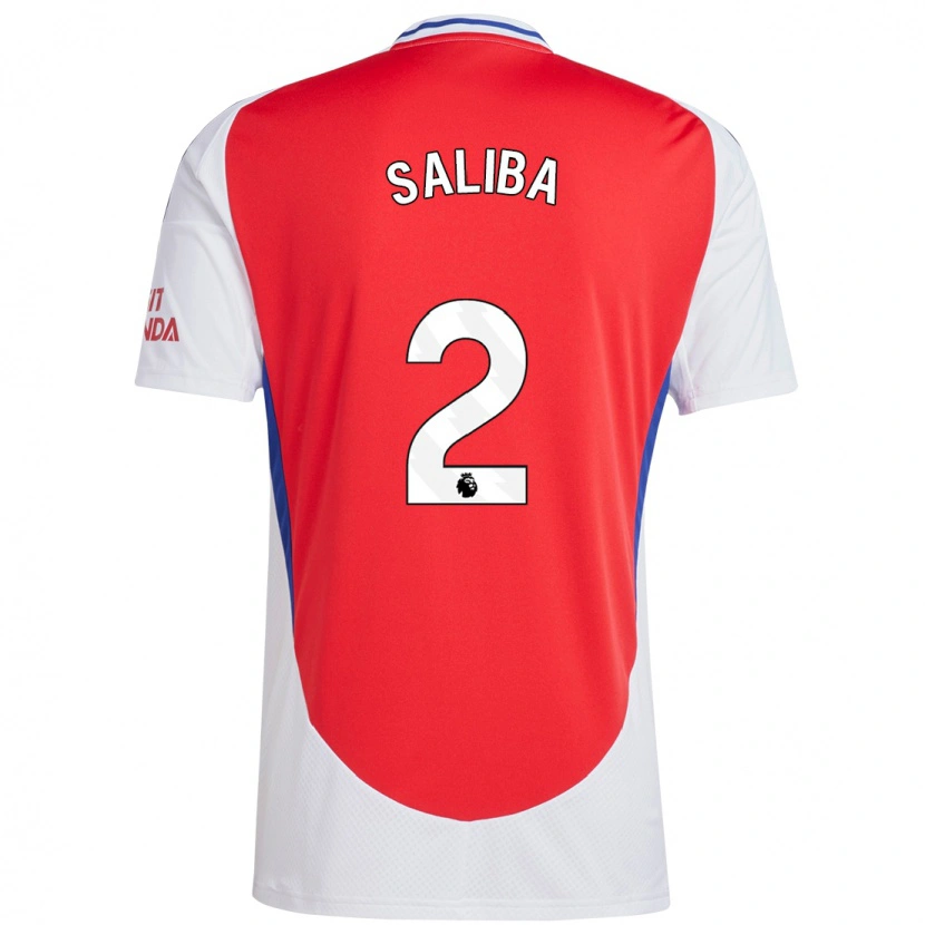 Danxen Mujer Camiseta William Saliba #2 Rojo Blanco 1ª Equipación 2024/25 La Camisa