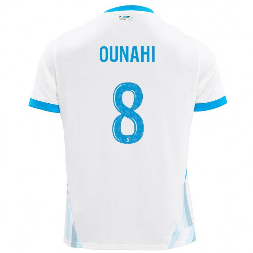 Danxen Mujer Camiseta Azzedine Ounahi #8 Blanco Azul Cielo 1ª Equipación 2024/25 La Camisa