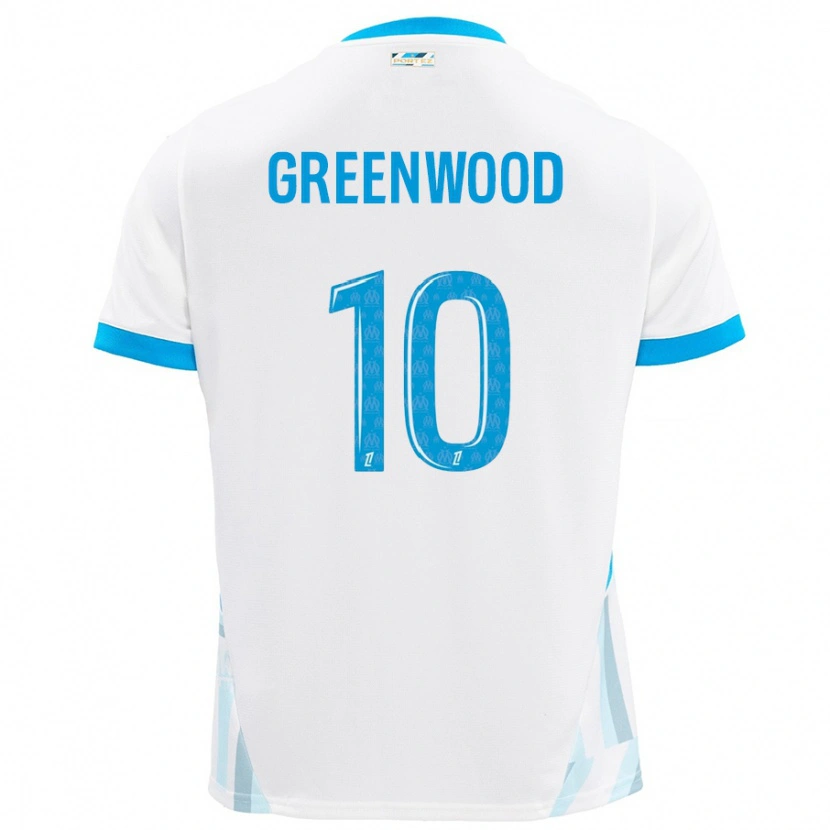 Danxen Mujer Camiseta Mason Greenwood #10 Blanco Azul Cielo 1ª Equipación 2024/25 La Camisa