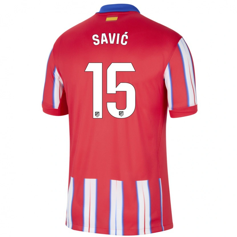 Danxen Mujer Camiseta Stefan Savic #15 Rojo Blanco Azul 1ª Equipación 2024/25 La Camisa