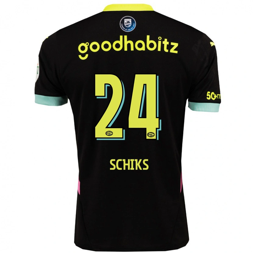 Danxen Mujer Camiseta Niek Schiks #24 Negro Amarillo 2ª Equipación 2024/25 La Camisa
