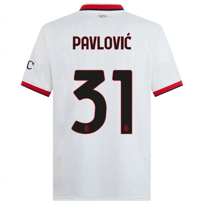 Danxen Mujer Camiseta Strahinja Pavlović #31 Blanco Negro Rojo 2ª Equipación 2024/25 La Camisa