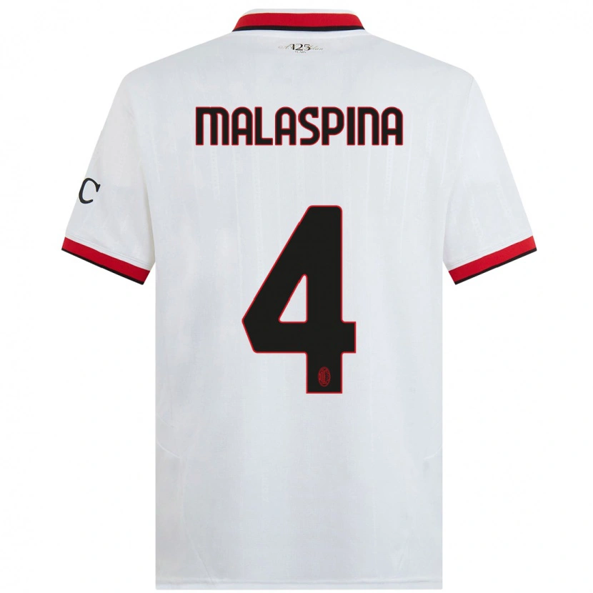 Danxen Mujer Camiseta Mattia Malaspina #4 Blanco Negro Rojo 2ª Equipación 2024/25 La Camisa