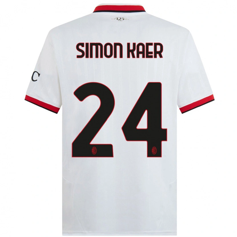 Danxen Mujer Camiseta Simon Kaer #24 Blanco Negro Rojo 2ª Equipación 2024/25 La Camisa
