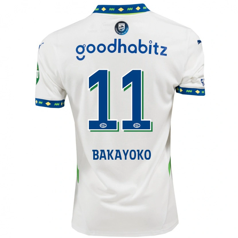 Danxen Mujer Camiseta Johan Bakayoko #11 Blanco Azul Oscuro Equipación Tercera 2024/25 La Camisa