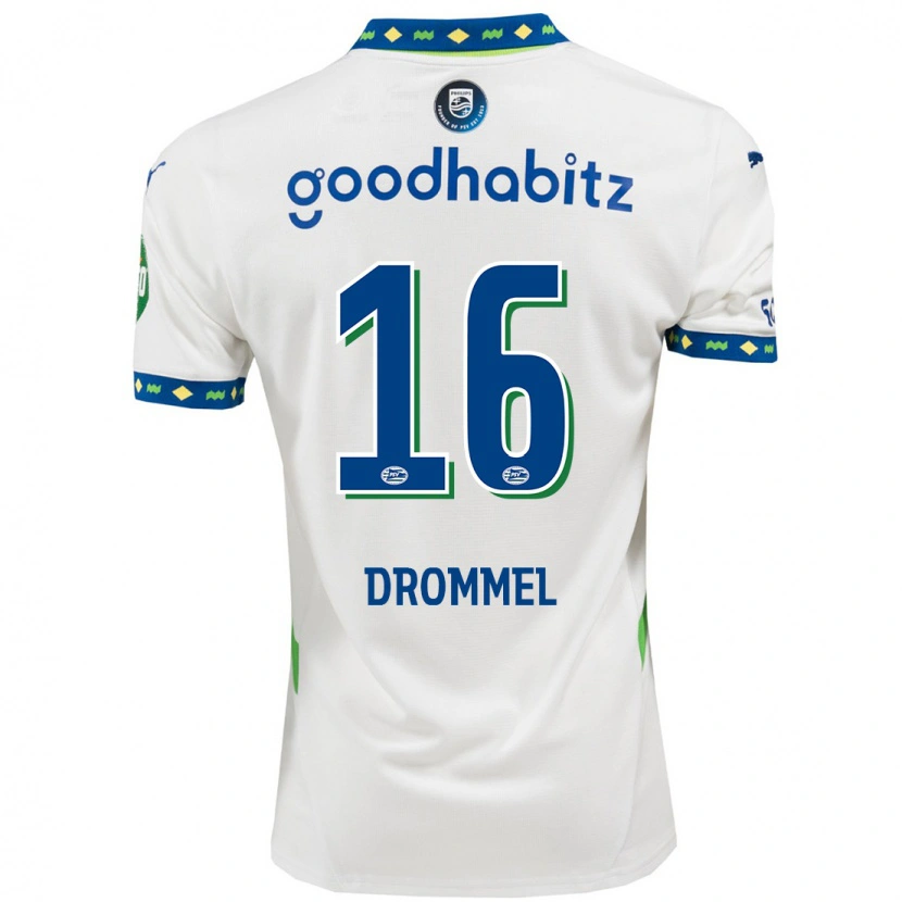 Danxen Mujer Camiseta Joël Drommel #16 Blanco Azul Oscuro Equipación Tercera 2024/25 La Camisa