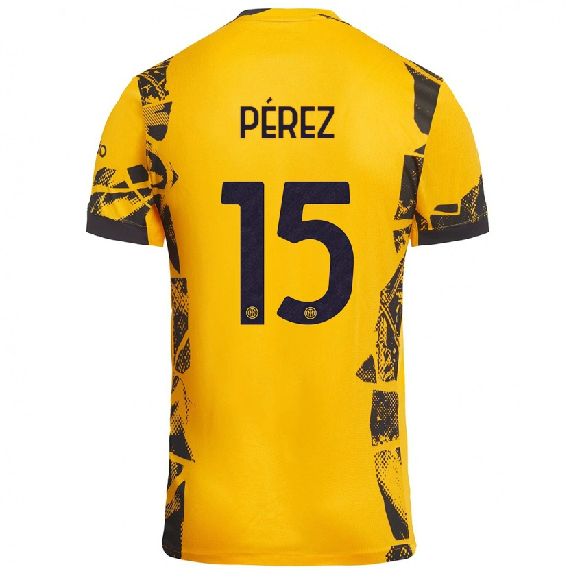 Danxen Mujer Camiseta Álex Pérez #15 Dorado Negro Equipación Tercera 2024/25 La Camisa