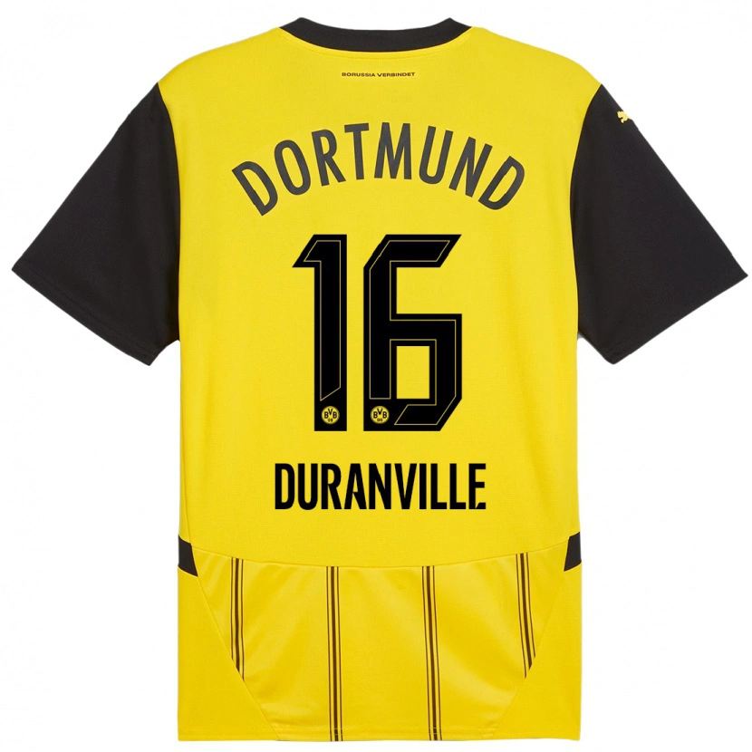 Danxen Niño Camiseta Julien Duranville #16 Amarillo Negro 1ª Equipación 2024/25 La Camisa