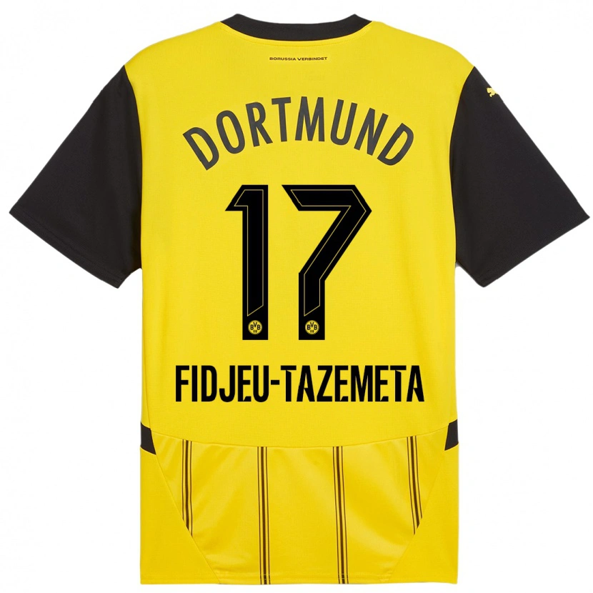 Danxen Niño Camiseta Thierry Fidjeu-Tazemeta #17 Amarillo Negro 1ª Equipación 2024/25 La Camisa