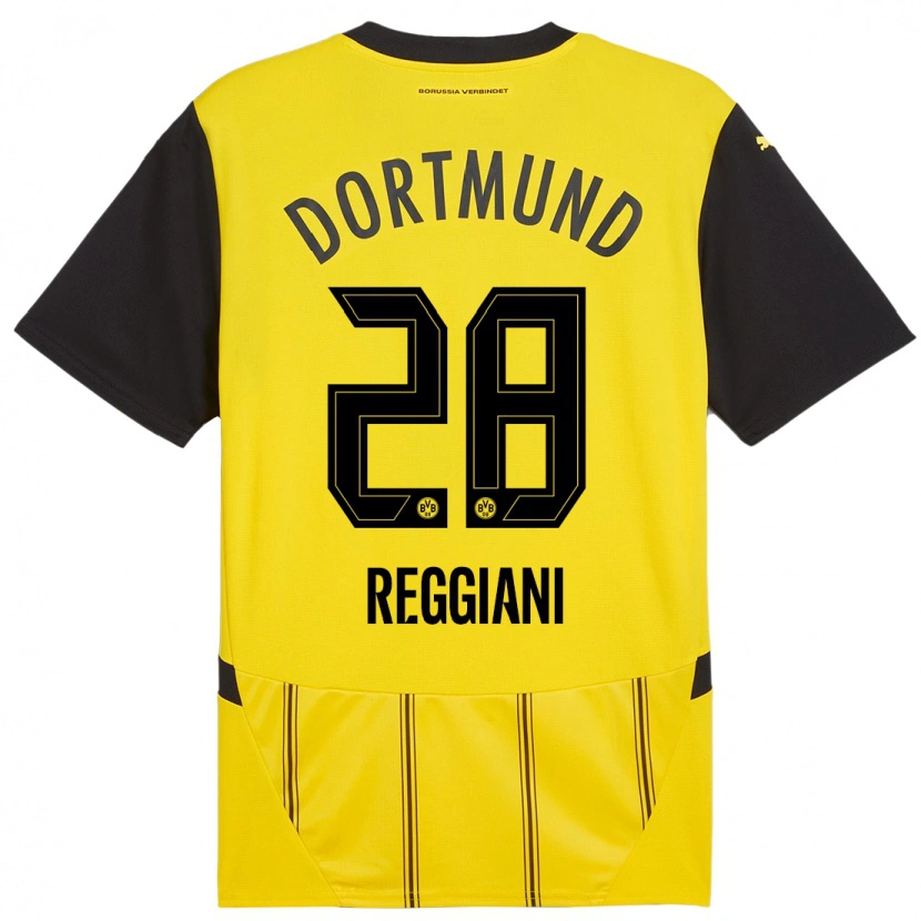Danxen Niño Camiseta Luca Reggiani #28 Amarillo Negro 1ª Equipación 2024/25 La Camisa