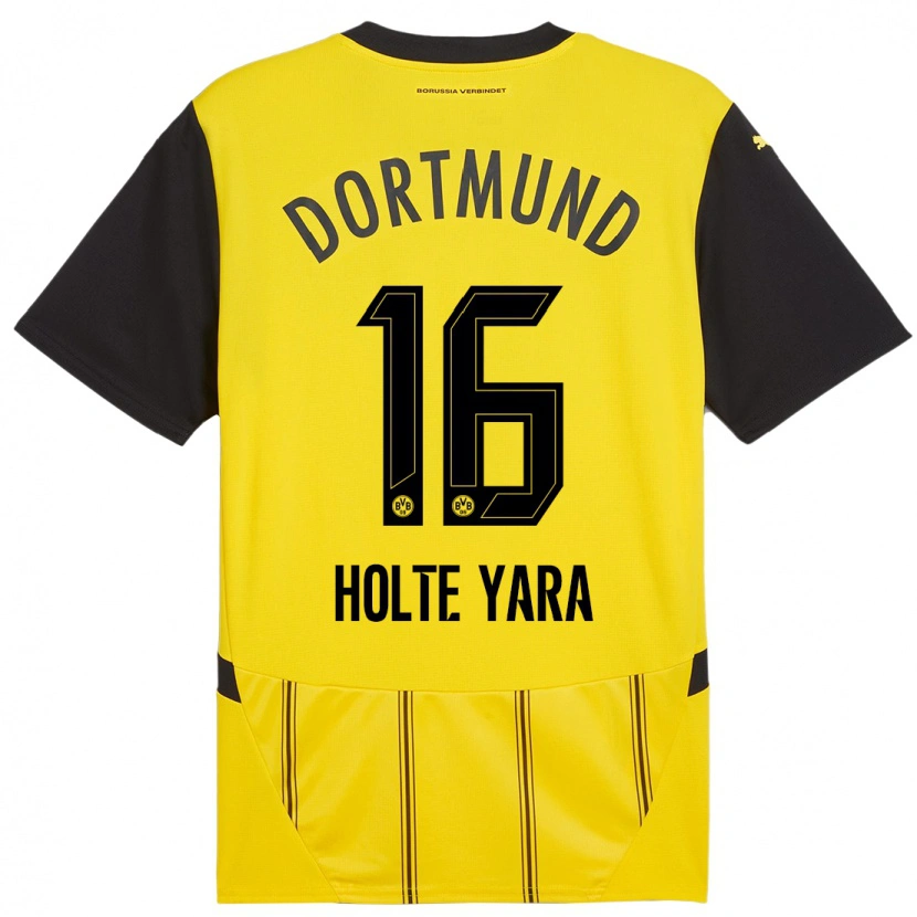 Danxen Niño Camiseta Ten Holte Yara #16 Amarillo Negro 1ª Equipación 2024/25 La Camisa
