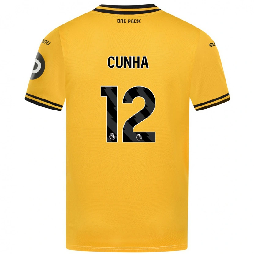 Danxen Niño Camiseta Matheus Cunha #12 Amarillo 1ª Equipación 2024/25 La Camisa