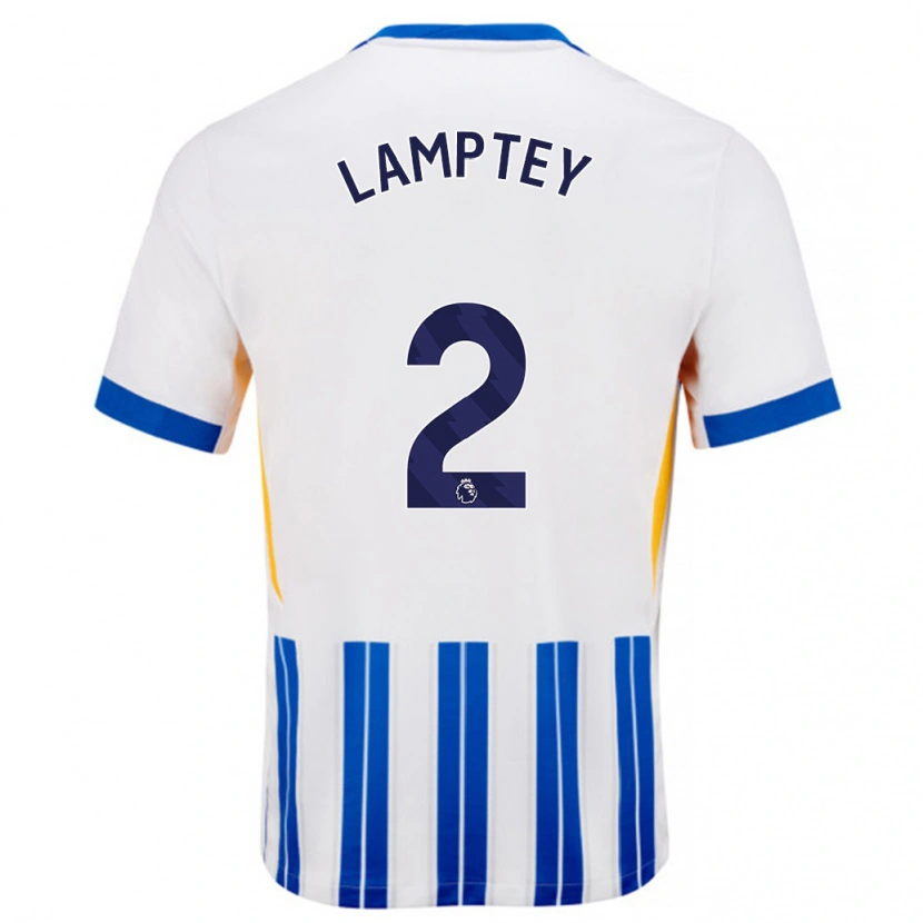 Danxen Niño Camiseta Tariq Lamptey #2 Blanco Azul Rayas 1ª Equipación 2024/25 La Camisa