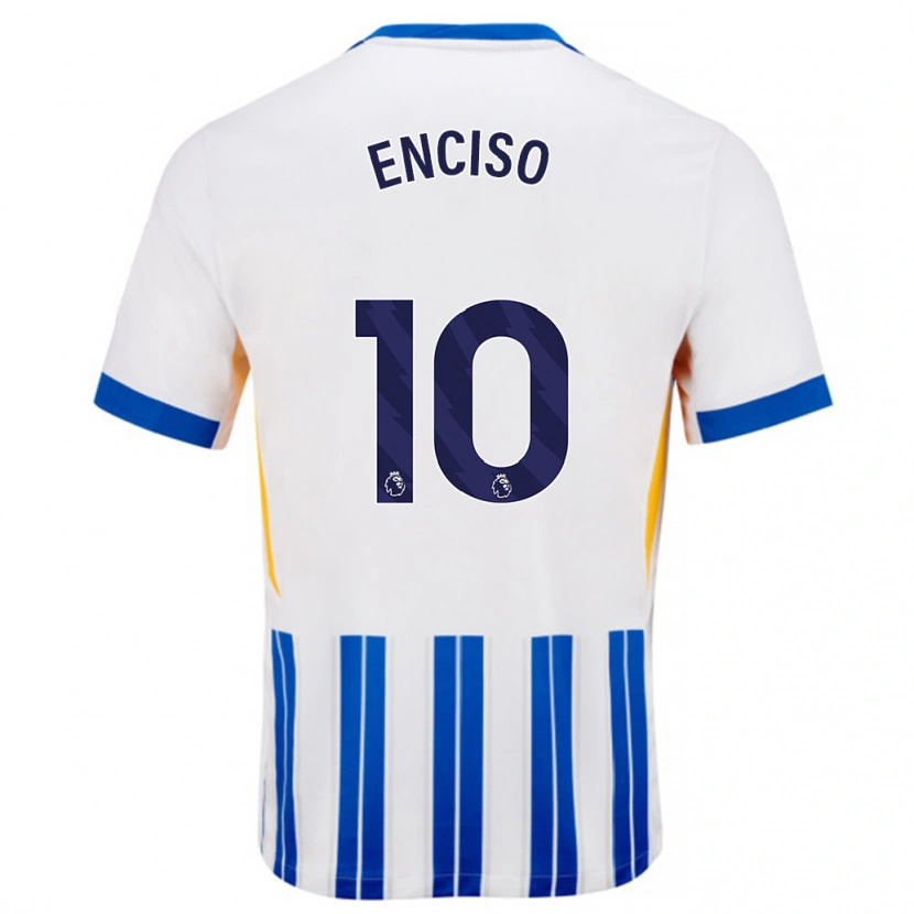 Danxen Niño Camiseta Julio Enciso #10 Blanco Azul Rayas 1ª Equipación 2024/25 La Camisa
