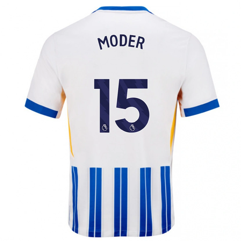 Danxen Niño Camiseta Jakub Moder #15 Blanco Azul Rayas 1ª Equipación 2024/25 La Camisa