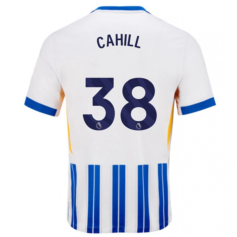 Danxen Niño Camiseta Killian Cahill #38 Blanco Azul Rayas 1ª Equipación 2024/25 La Camisa