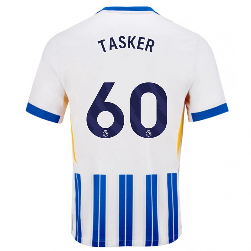 Danxen Niño Camiseta Charlie Tasker #60 Blanco Azul Rayas 1ª Equipación 2024/25 La Camisa